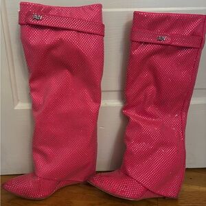 Pink Rhinestone Heeled Boots